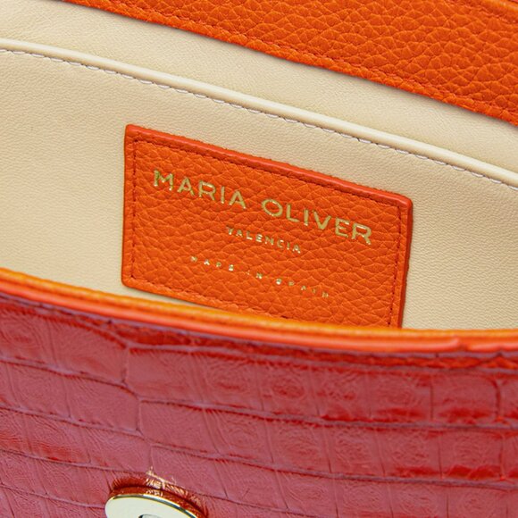 Maria Oliver Luisa Purse Shoulder Bag Womens Orange Crocodile Leather Clutch - Picture 7 of 15